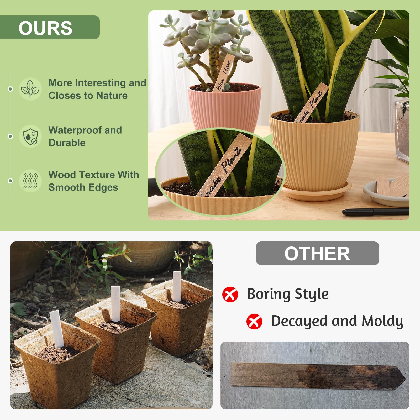 Close-up of VITEVER plant labels showing writing space