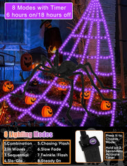 Close-up of VITI Halloween Spider Web Lights showing purple LED bulbs