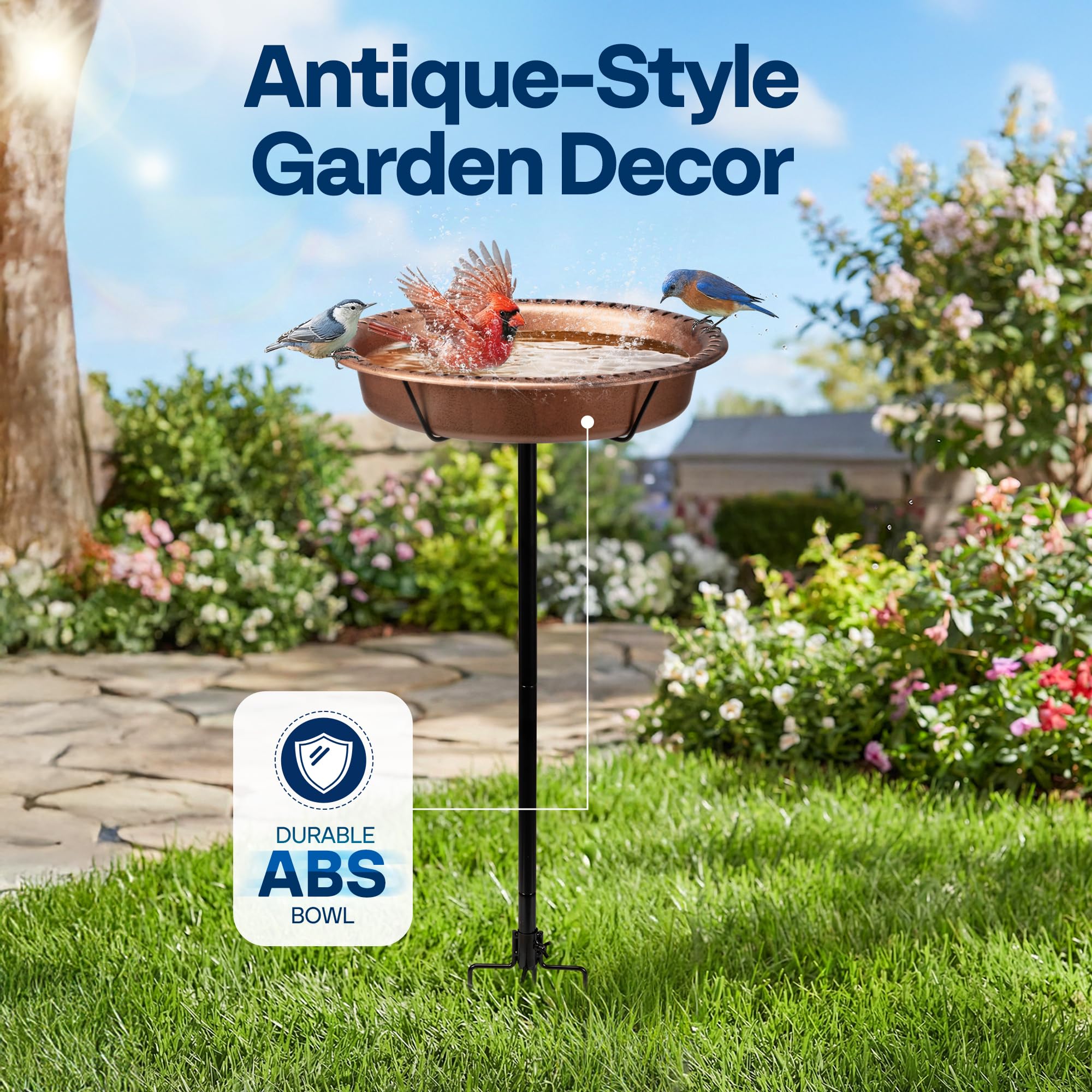 Close-up of VIVOHOME bird bath bowl and base