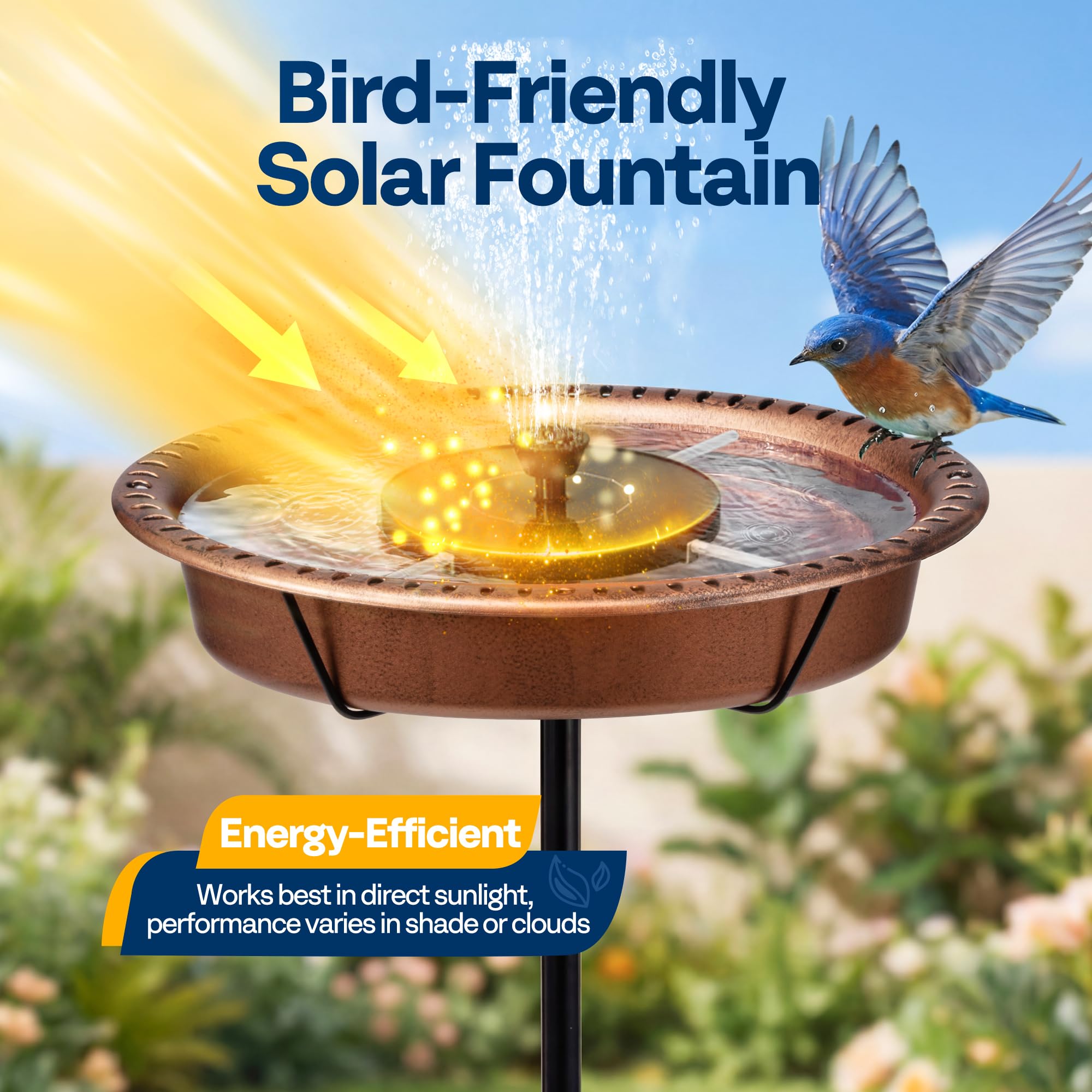 Close-up of VIVOHOME solar fountain with adjustable nozzles