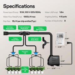 Close-up of VIVOSUN 15W pump and watering system
