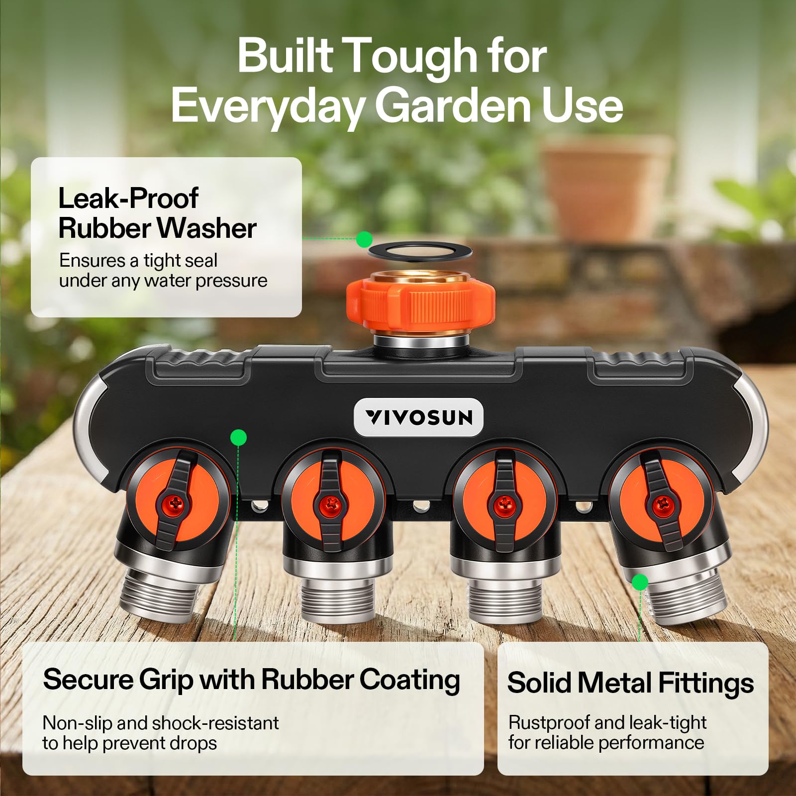 Close-up of VIVOSUN hose splitter valve controls