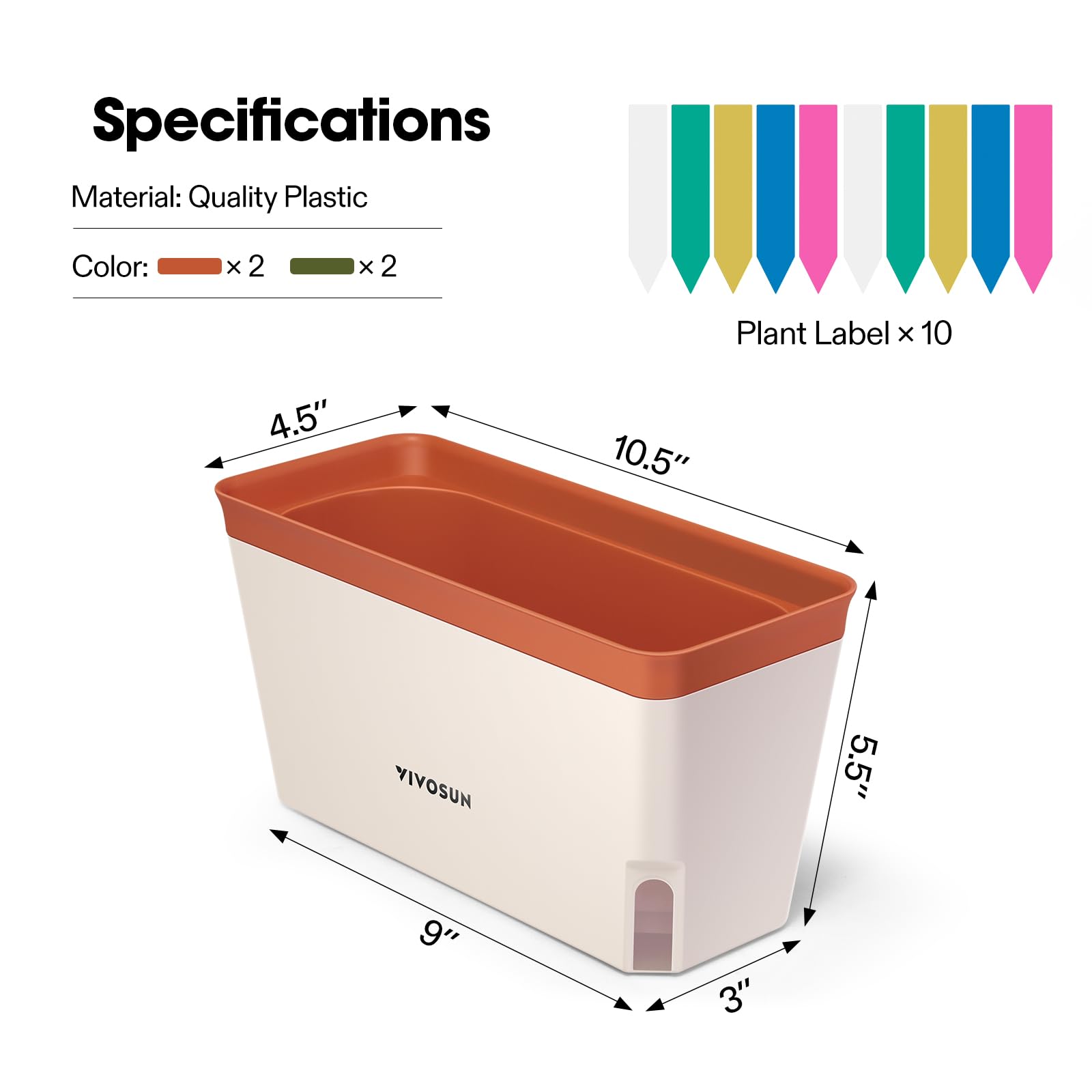 Close-up of VIVOSUN self-watering planter showing easy viewing window