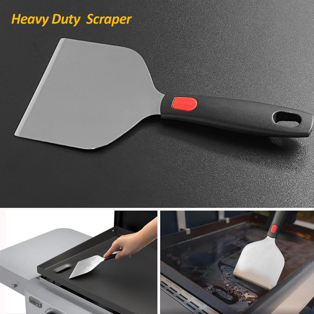 Close-up of Vovoly griddle scraper handle and blade