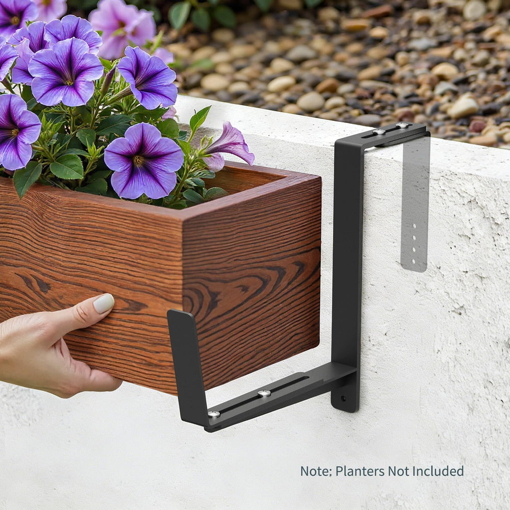 Close-up of VOXOR Adjustable Window Box Brackets showing material and finish