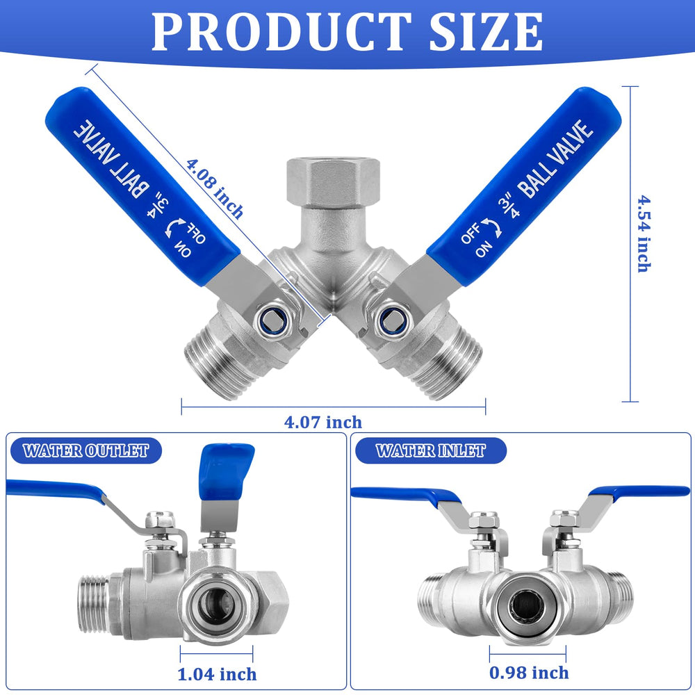 Close-up of Vtenyeo stainless steel hose splitter valves