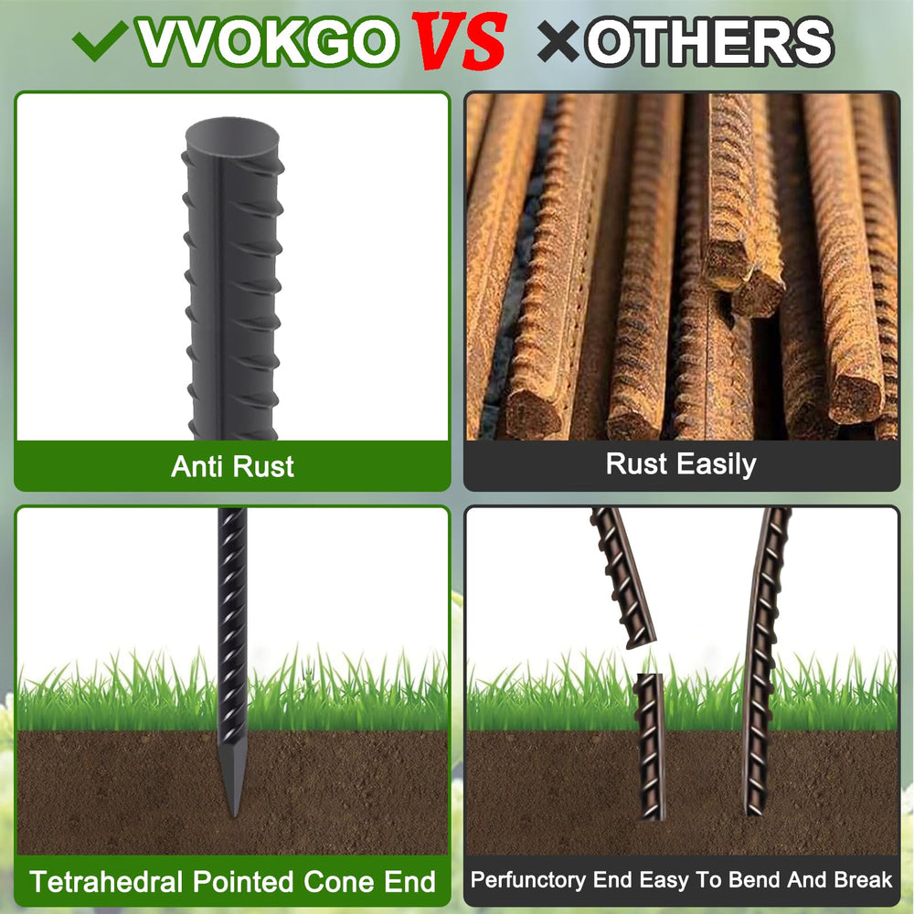 Close-up of VVOKGO 36 inch steel rebar stake end
