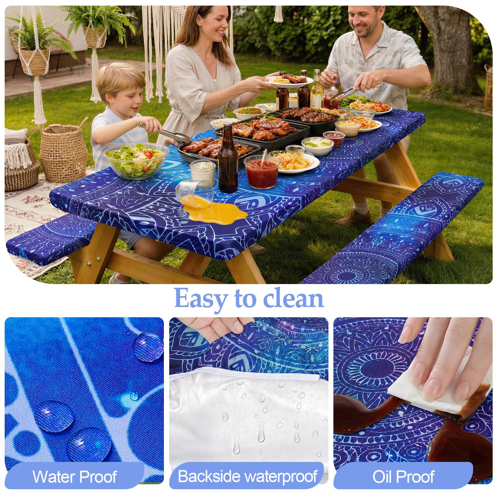 Close-up of waterproof fabric on picnic table cover