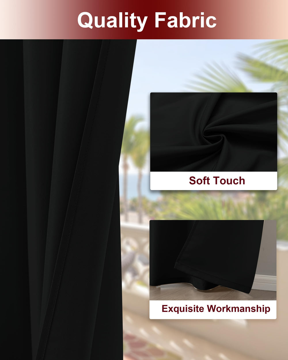 Close-up of waterproof polyester fabric of HolidayIdeas curtains