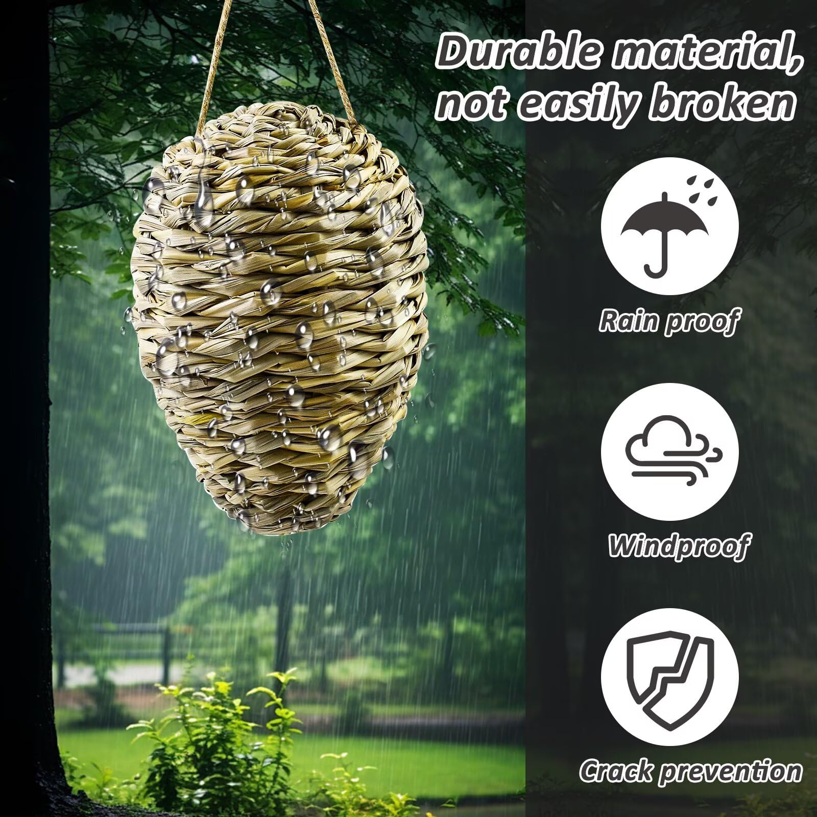 Close-up of Waybas Woven Reed Wasp Nest Decoy craftsmanship
