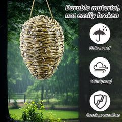 Close-up of Waybas Woven Reed Wasp Nest Decoy craftsmanship