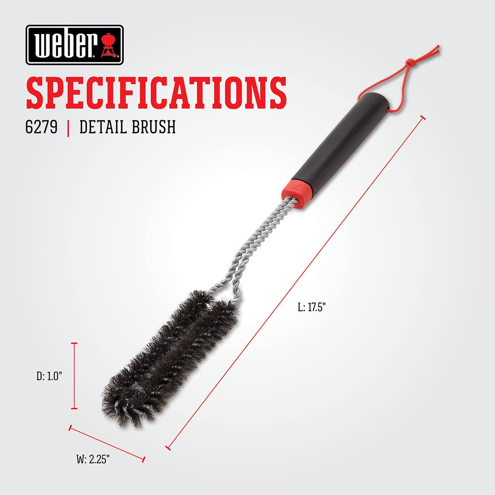 Close-up of Weber 18 inch Detail Brush on a grill surface