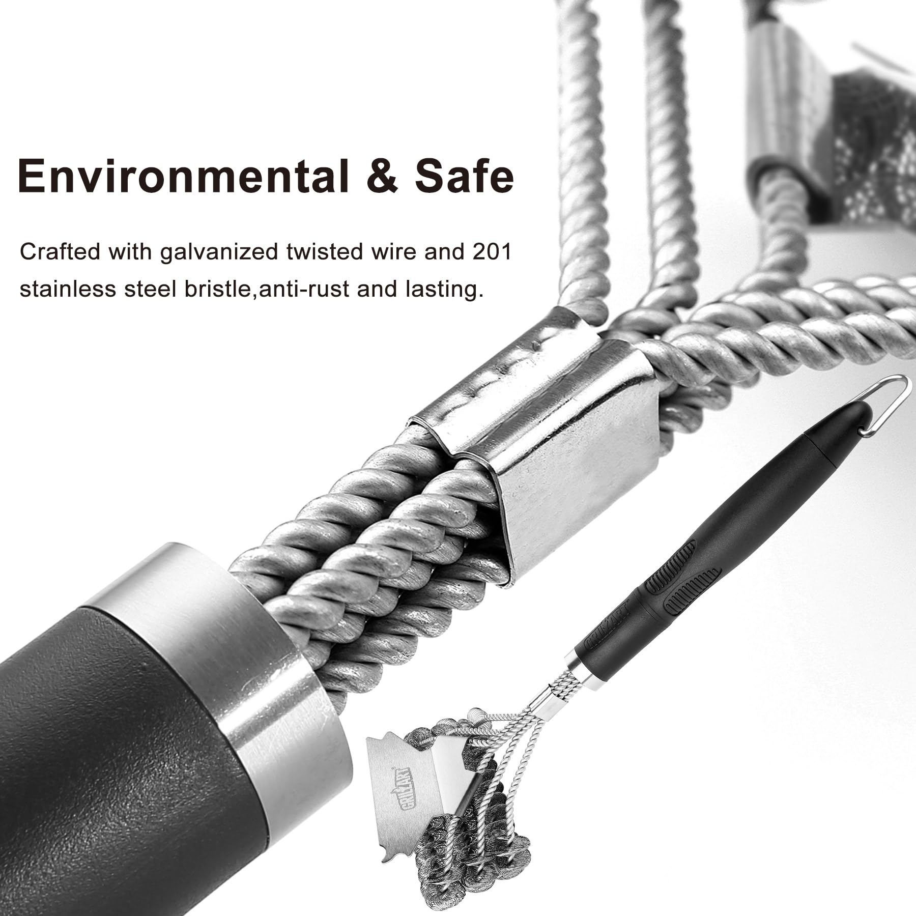 Close-up of Weetiee Grill Brush handle with ergonomic grip