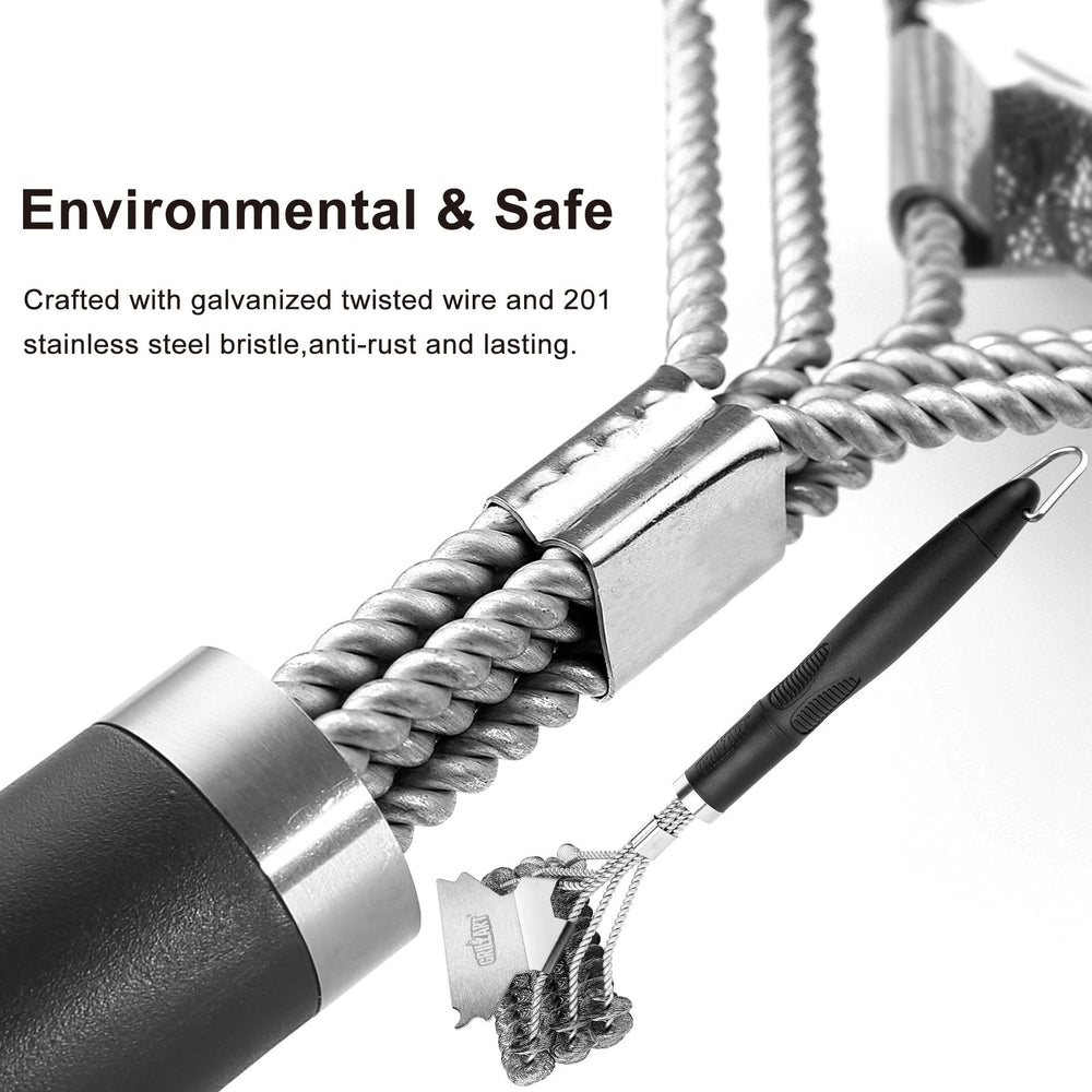 Close-up of Weetiee Grill Brush handle with ergonomic grip