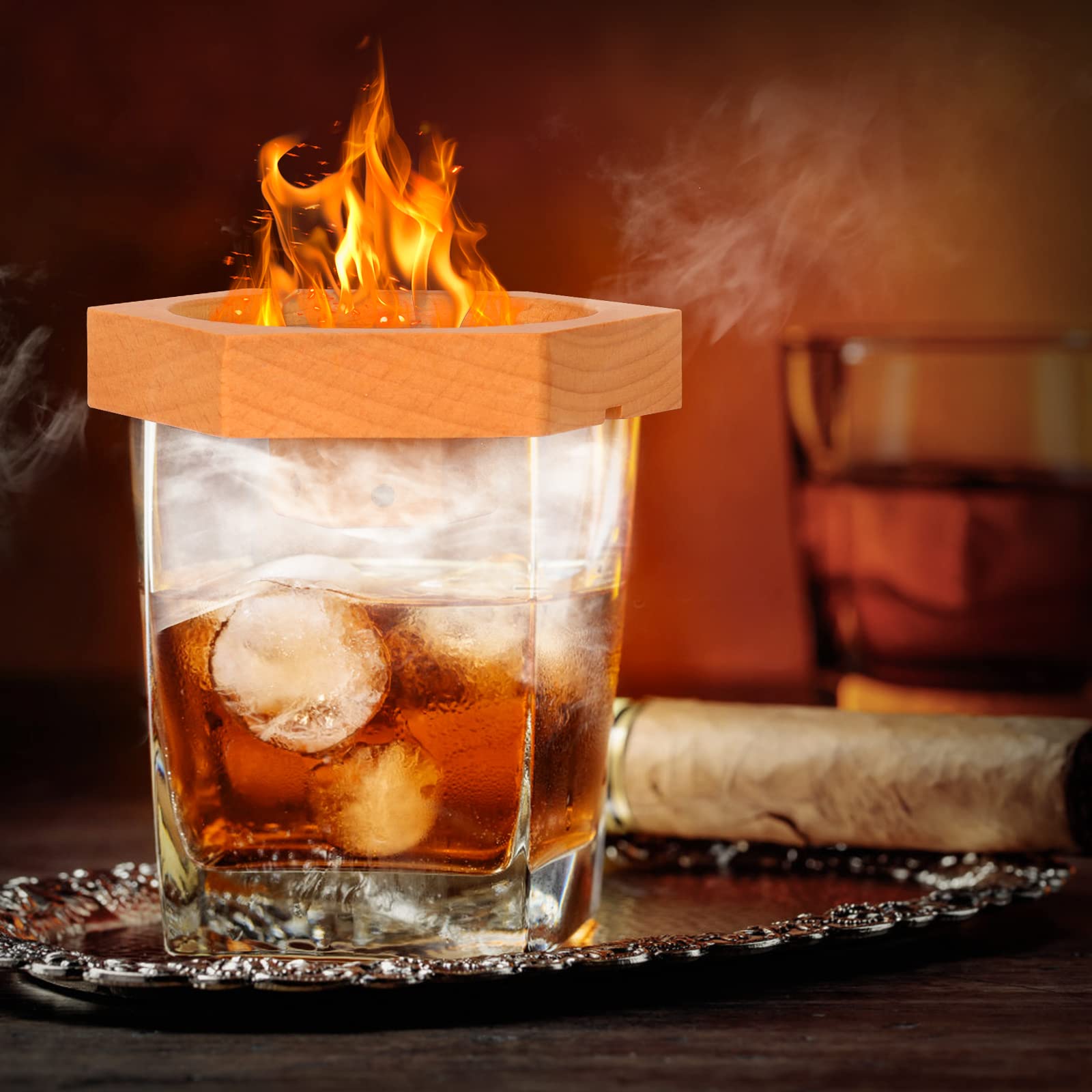 Close-up of WEICHA Cocktail Smoker with wood chips