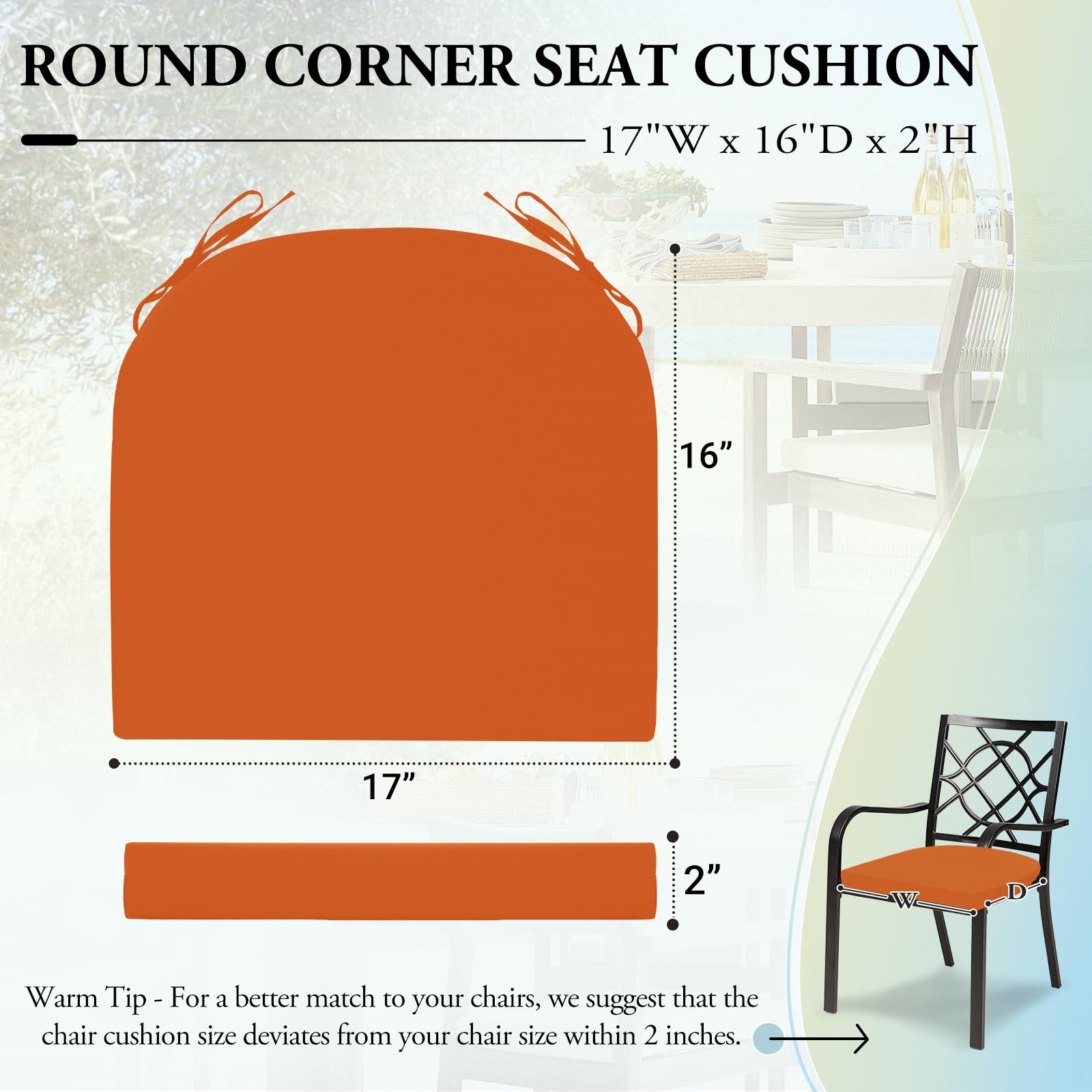 Close-up of Wellsin outdoor chair cushion with straps