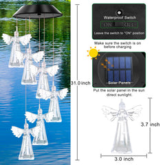 Close-up of WENANA Angel Wind Chimes with solar panel