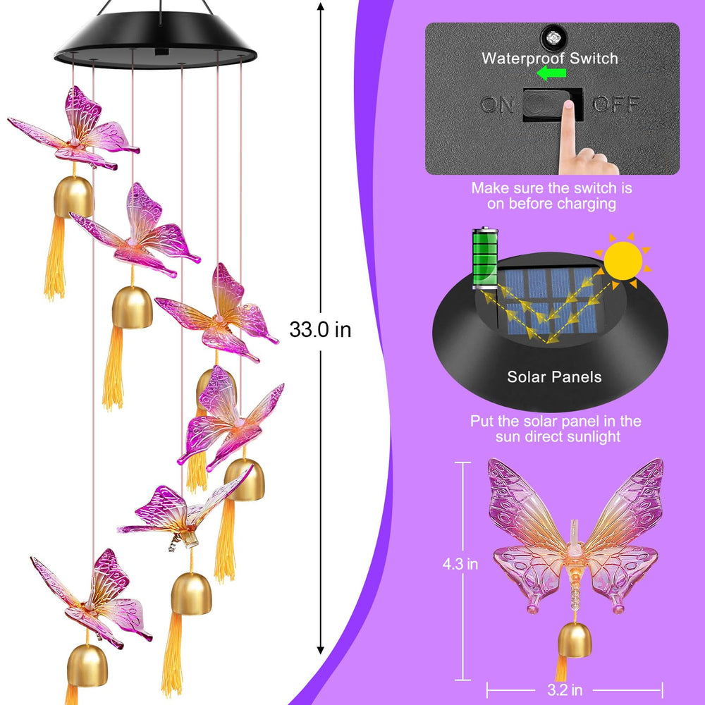 Close-up of WENANA Solar Wind Chimes with colorful lights