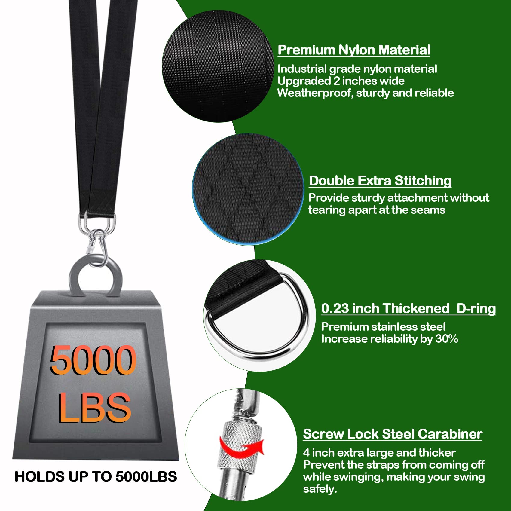 Close-up of Werfeito tree swing strap with heavy-duty carabiner