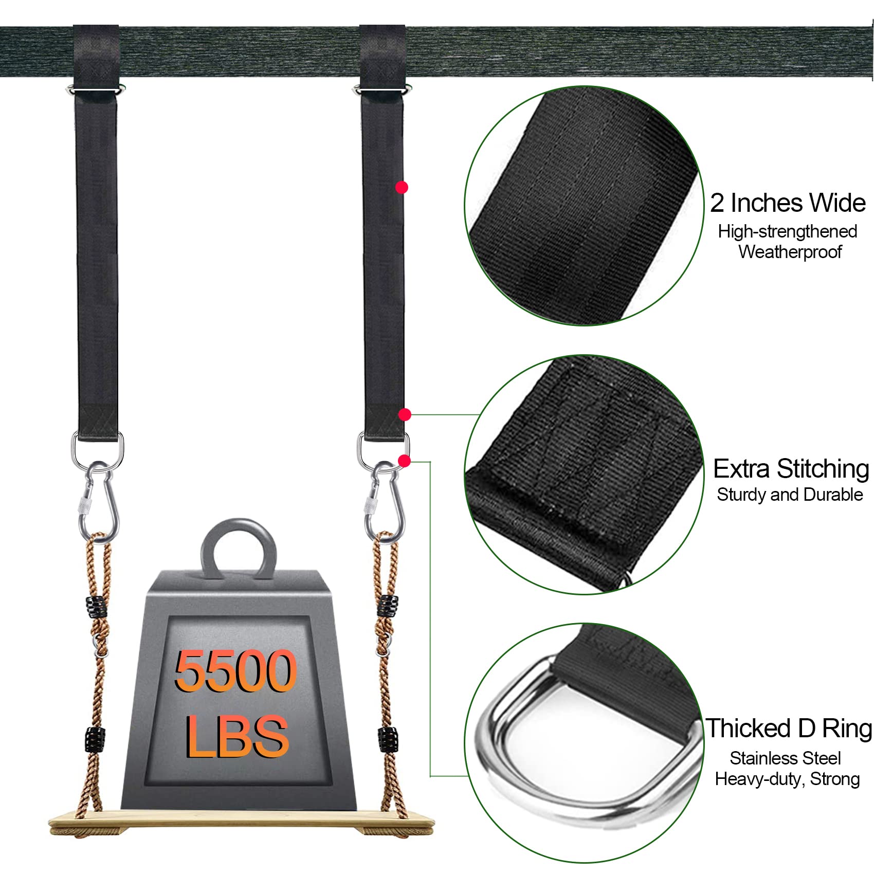 Close-up of Werflyto heavy-duty swing strap D-ring