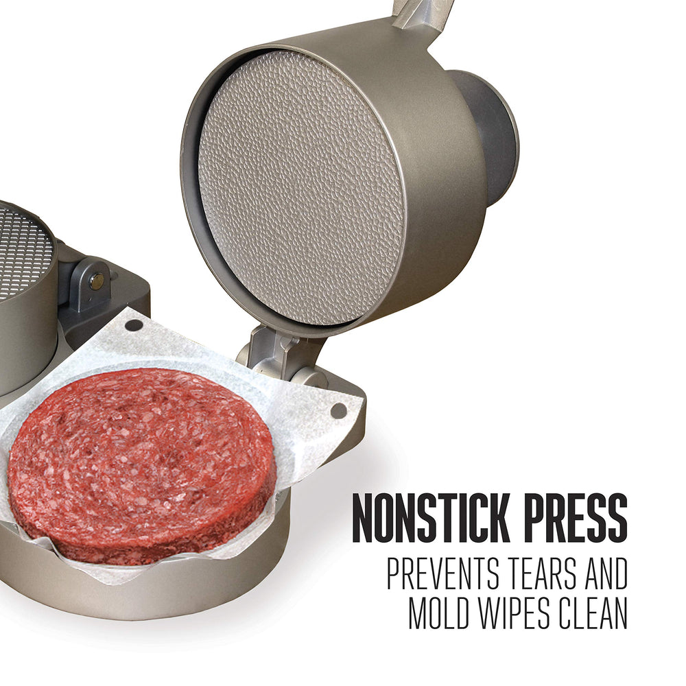 Close-up of Weston Double Burger Press spring plunger button