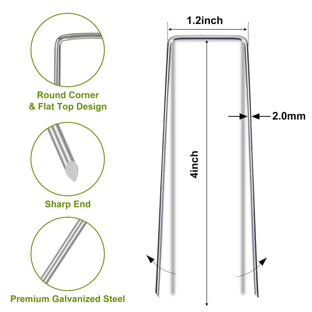Close-up of Whonline 4 Inch landscape staples showing flat top design