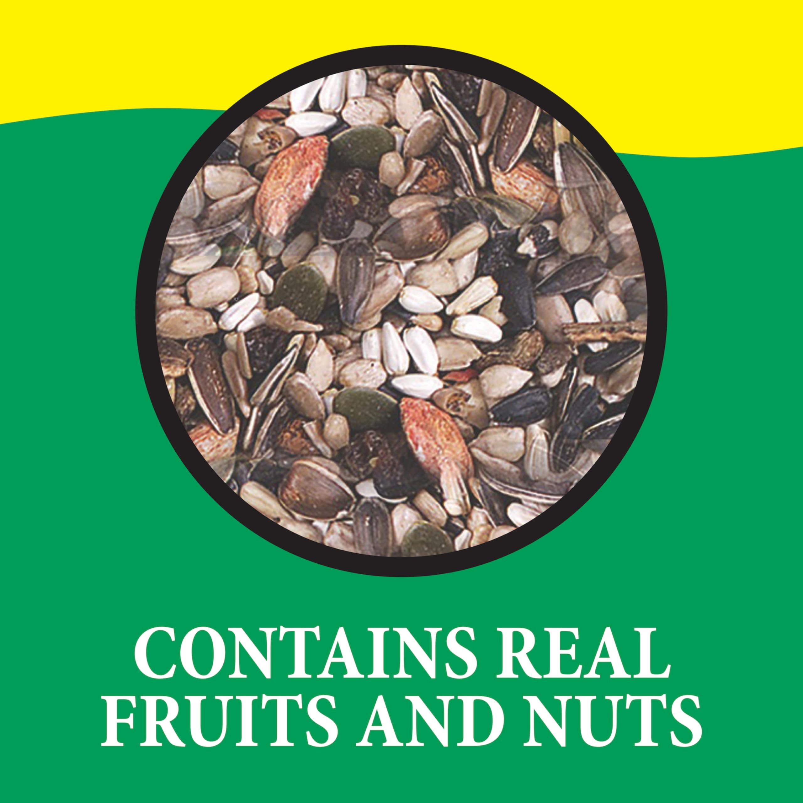 Close-up of Wild Delight bird seed mix showing nuts and seeds