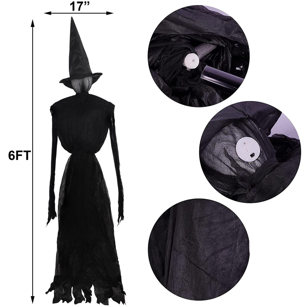 Close-up of winemana 6FT witch decoration with LED lights