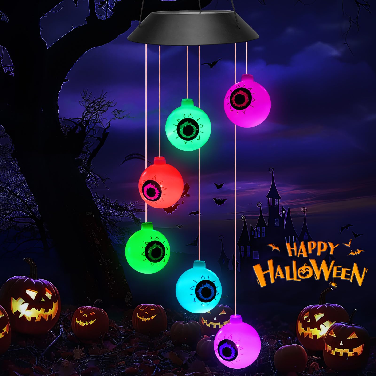 Close-up of Winzwon Halloween Eyeball Solar Light showing 3D effect