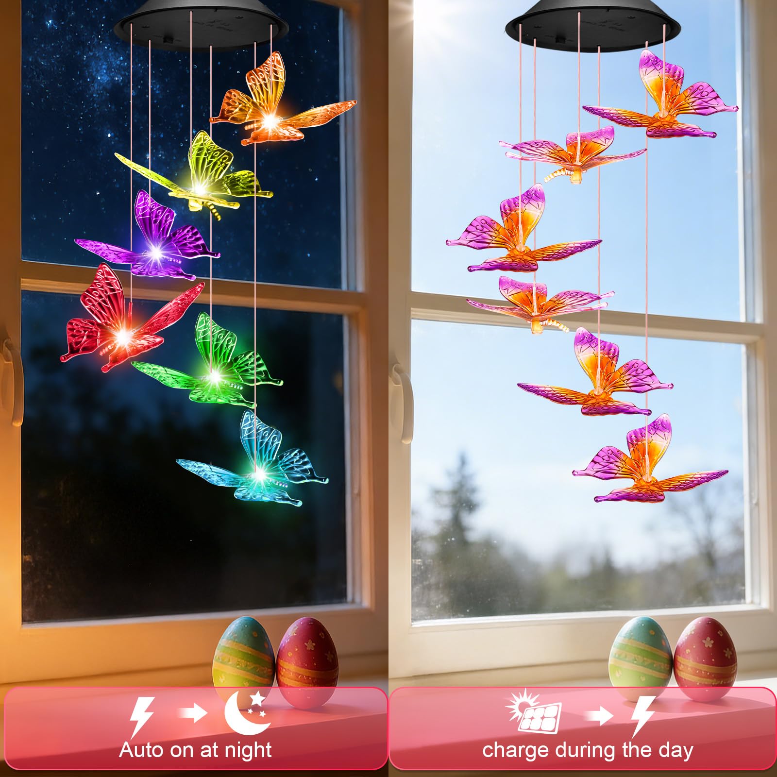 Close-up of Winzwon Solar Wind Chimes solar panel