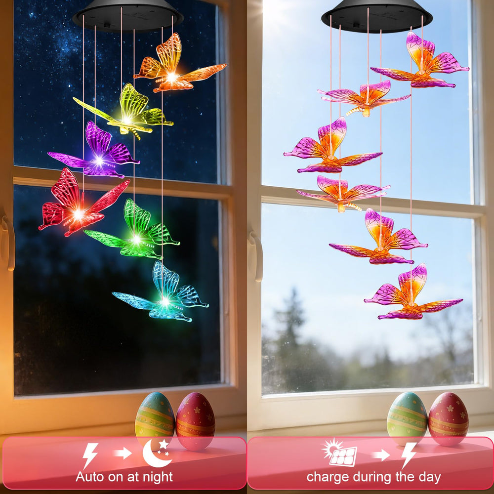 Close-up of Winzwon Solar Wind Chimes solar panel