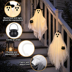 Close-up of witch hat ghost with warm LED glow
