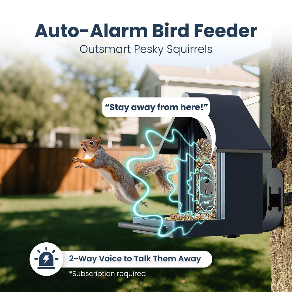 Close-up of WLNYUGS Smart Bird Feeder showing camera lens