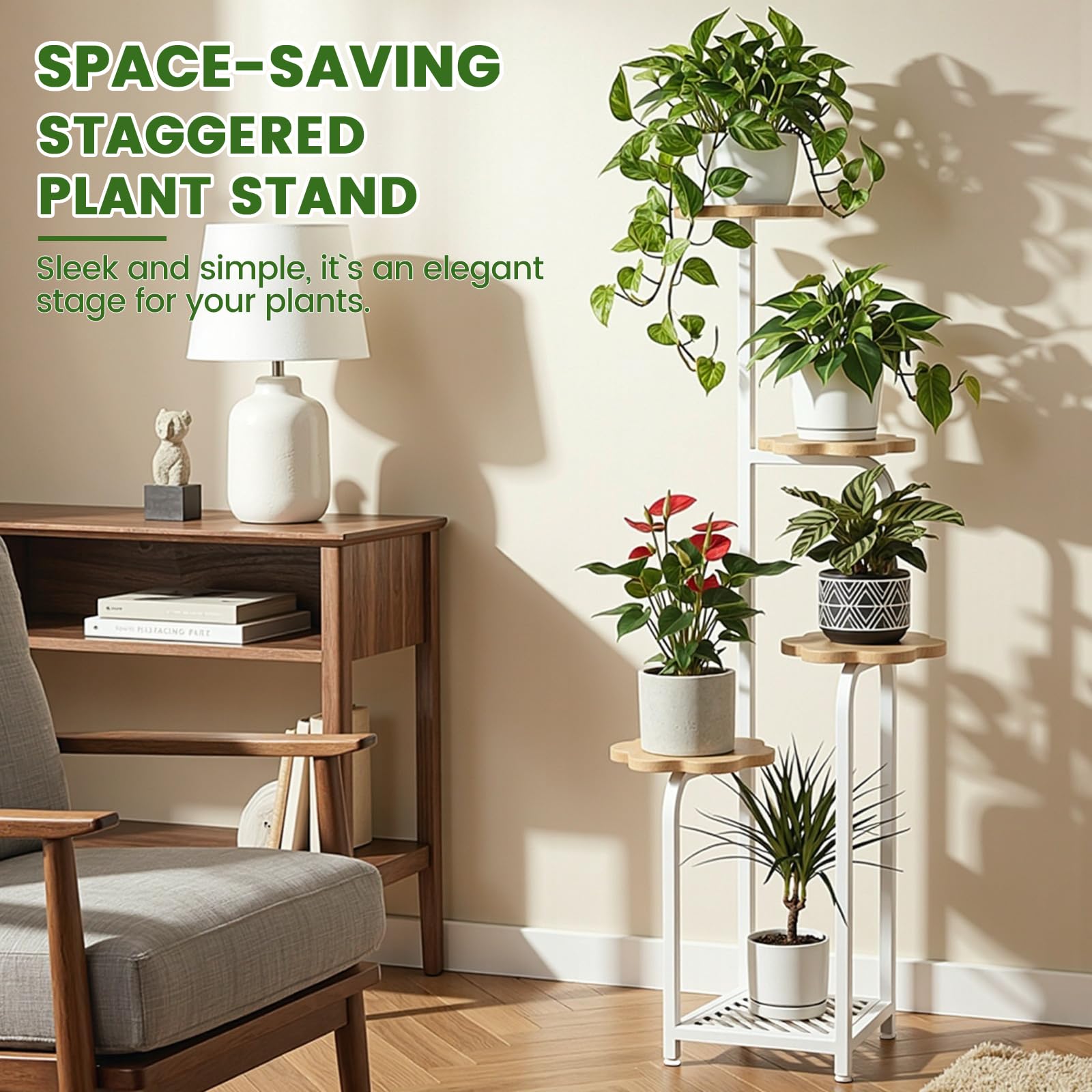 Close-up of wood-grain finish on TOSKING plant stand