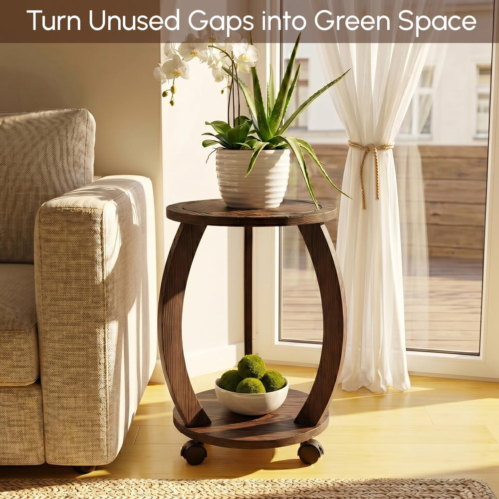 Close-up of WooOrganix plant stand showing wood grain details