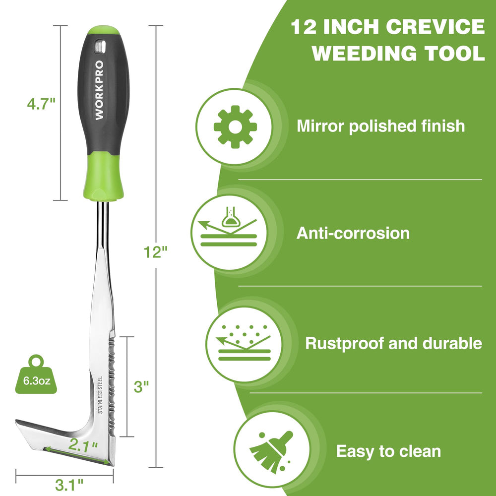 Close-up of WORKPRO crack weeder blade and handle