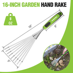 Close-up of WORKPRO hand rake tines in stainless steel