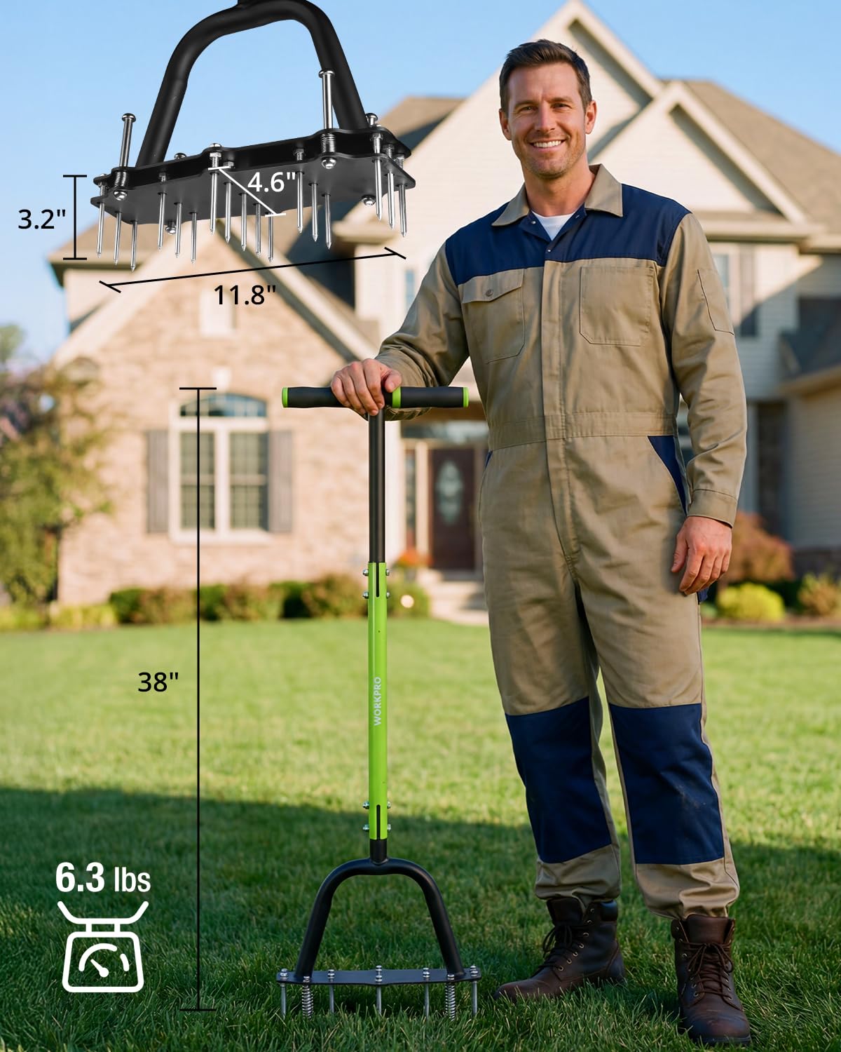 Close-up of WORKPRO Lawn Aerator spikes