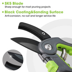 Close-up of WORKPRO pruning shears SK5 steel blade