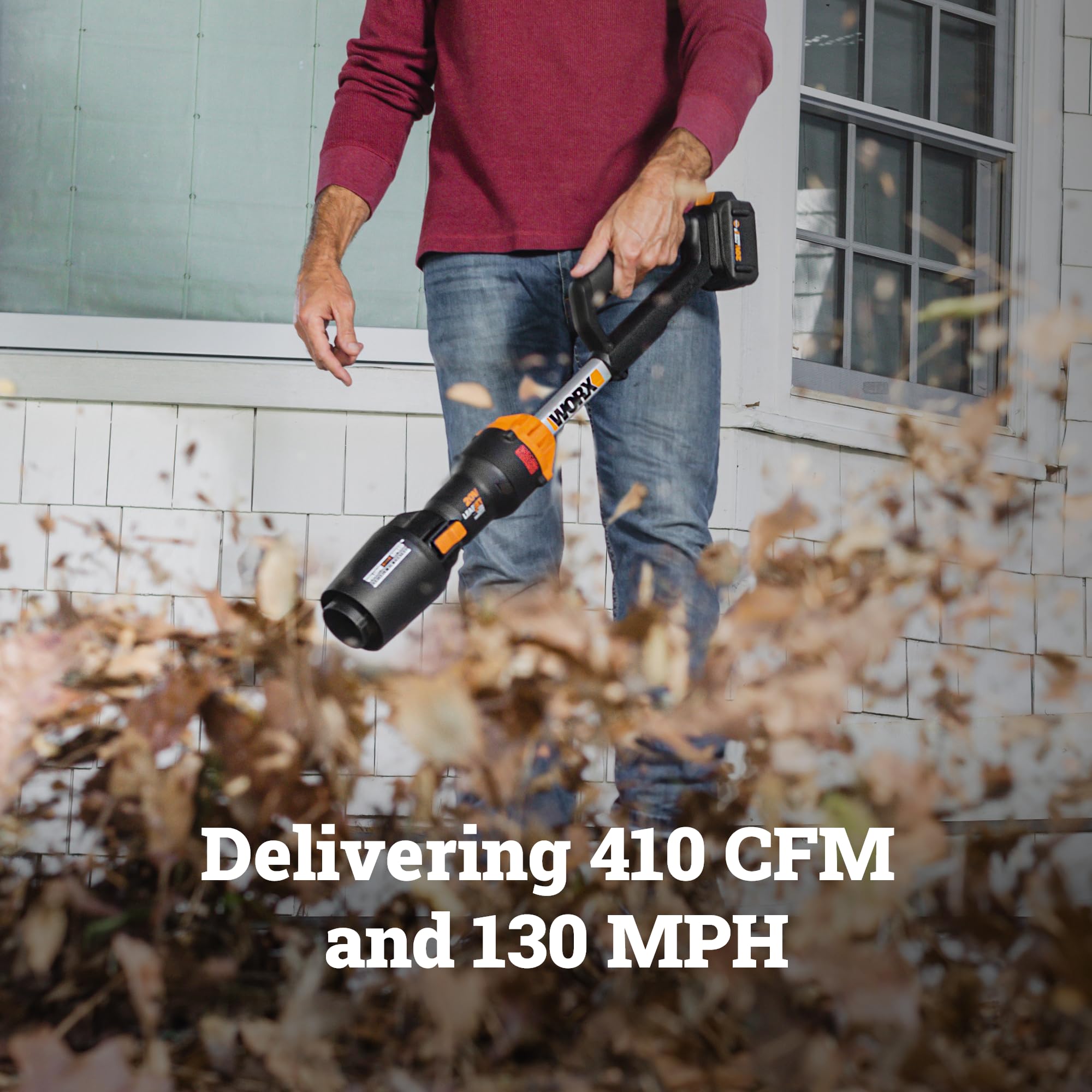 Close-up of WORX Cordless Leaf Blower WG543 nozzle in speed mode