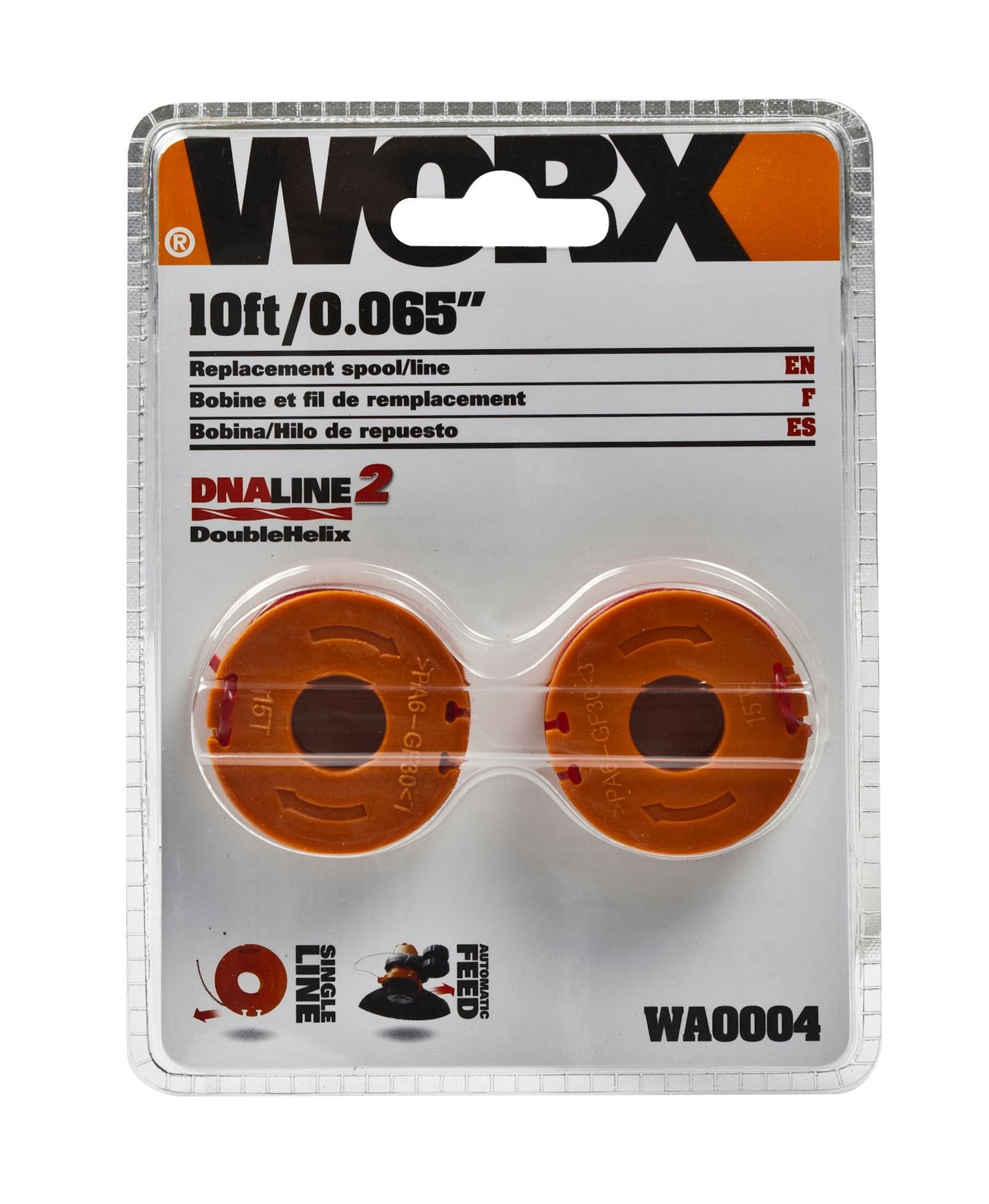 Close-up of WORX spool showing DoubleHelix design