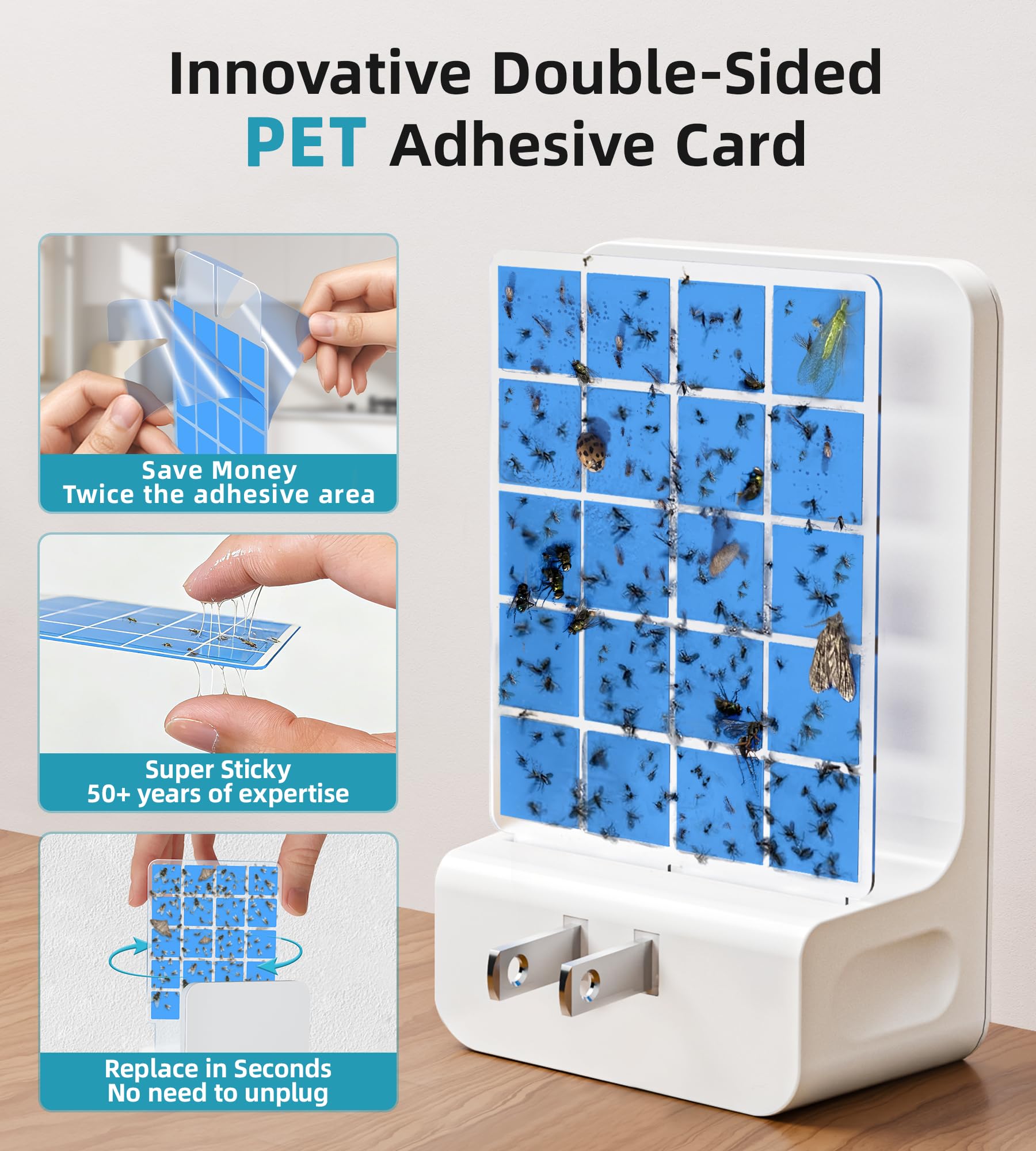 Close-up of WowCatch transparent adhesive card showing sticky surface