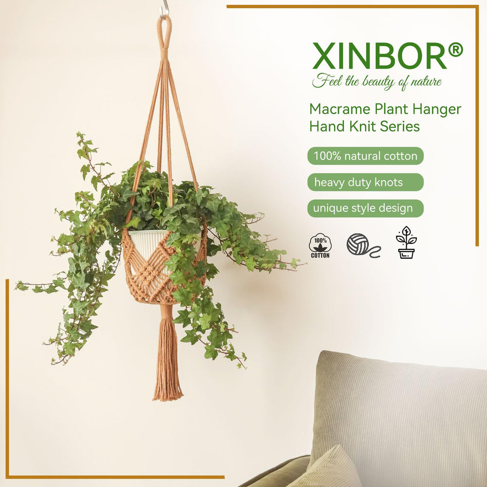 Close-up of XINBOR macrame plant hanger detail
