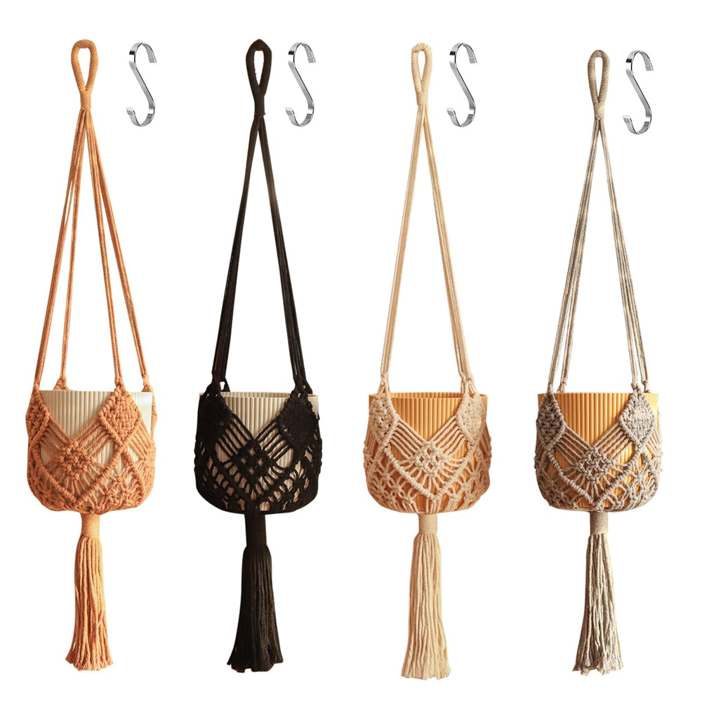 Close-up of XINBOR macrame plant hanger with 8 inch pot