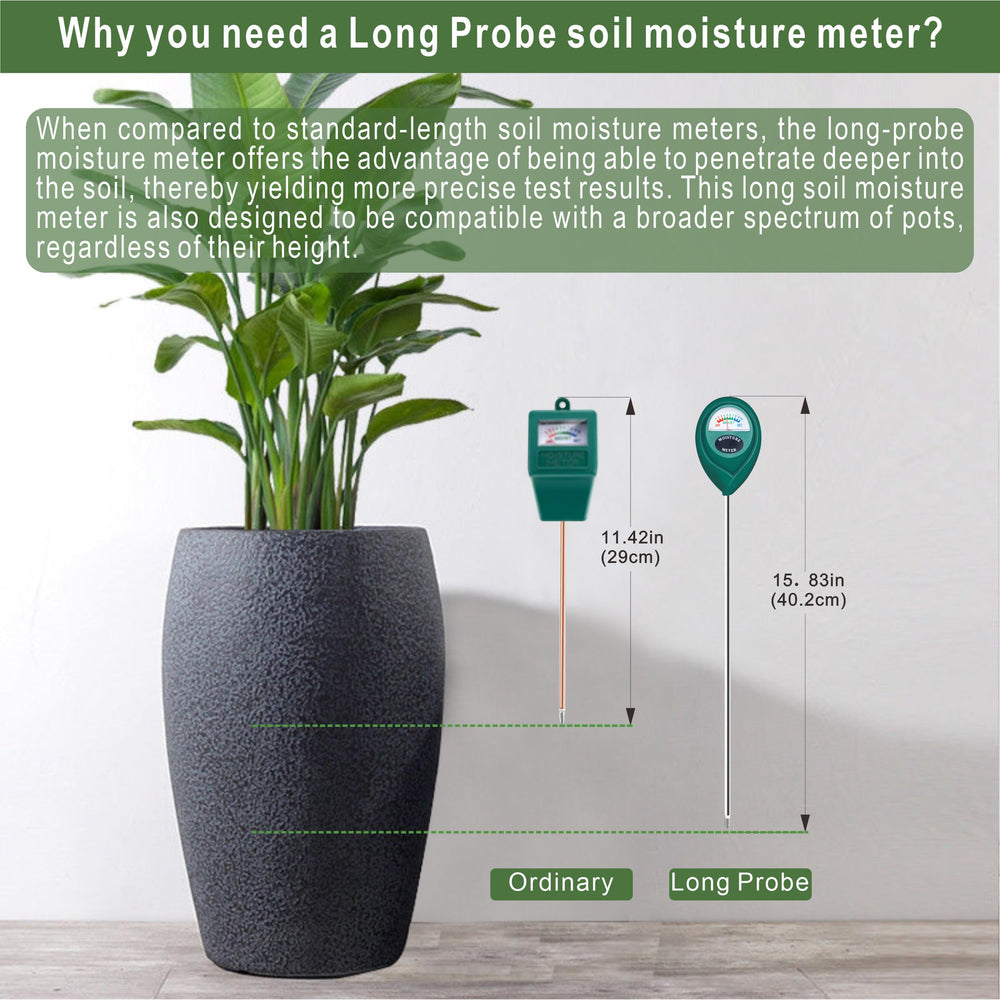 Close-up of XLUX Soil Moisture Meter probe and dial
