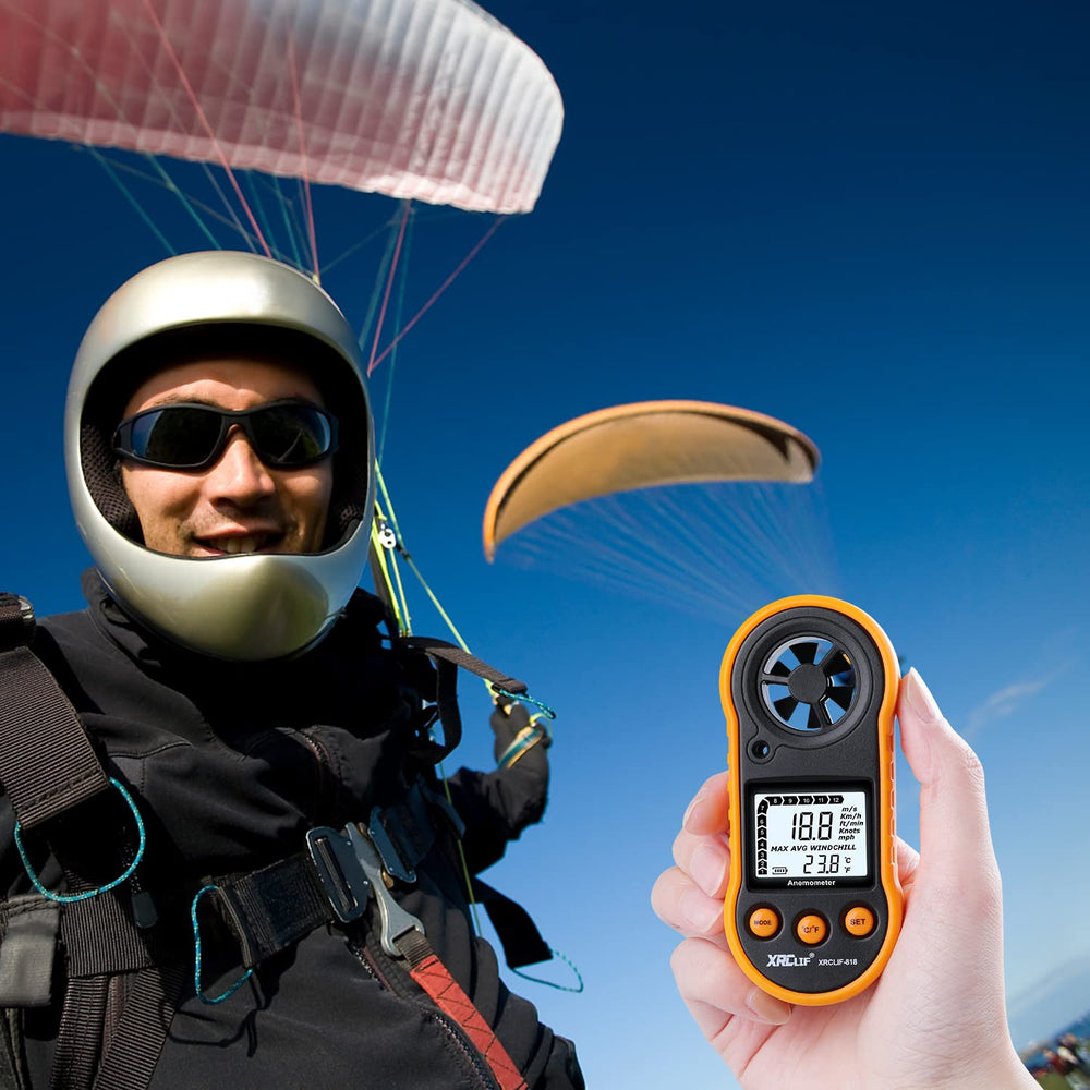 Close-up of XRCLIF Wind Speed Meter buttons and LCD screen