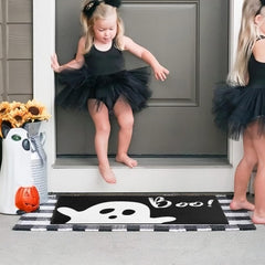 Close-up of Xsinufn Halloween Door Mat with vibrant design