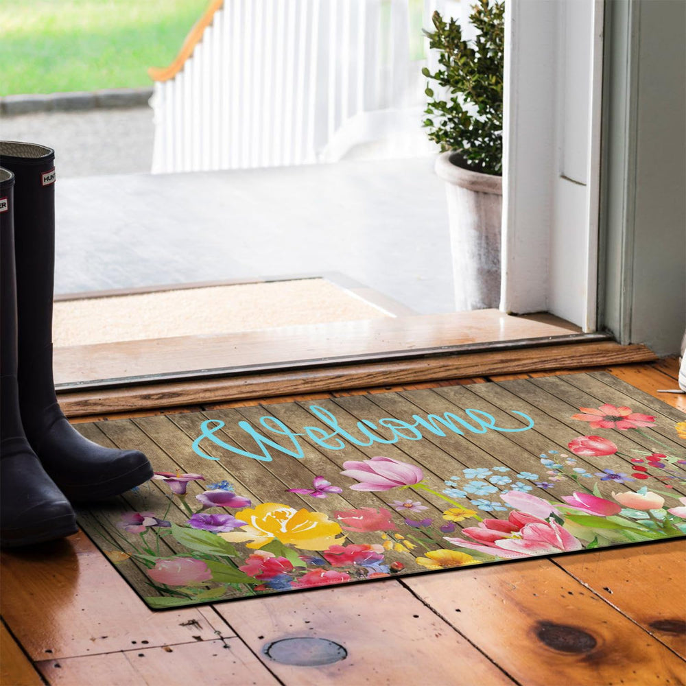 close-up of Xsinufn welcome mat floral design
