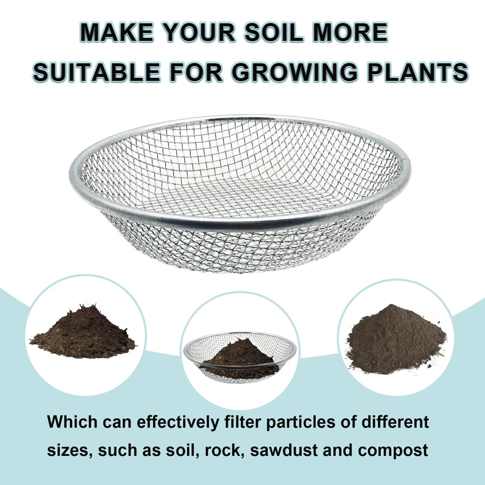 Close-up of XULIFU Soil Sifter 3/8 inch mesh