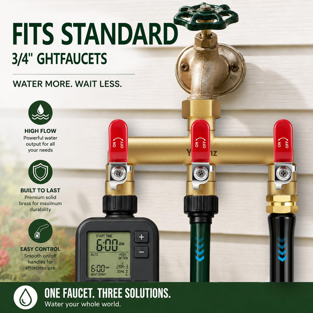 Close-up of Yayamz 3-Way Hose Splitter brass body